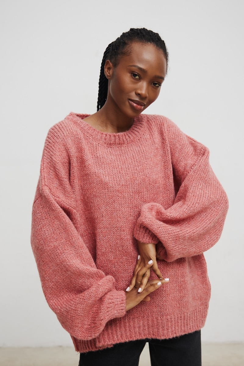 Sweter oversize z bufiastymi rękawami w kolorze BRICK ORANGE