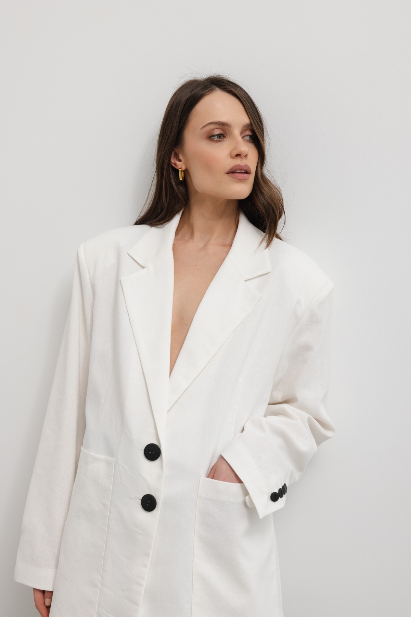 Marynarka z lnem oversize w kolorze WHITE CREAM- HARLEY