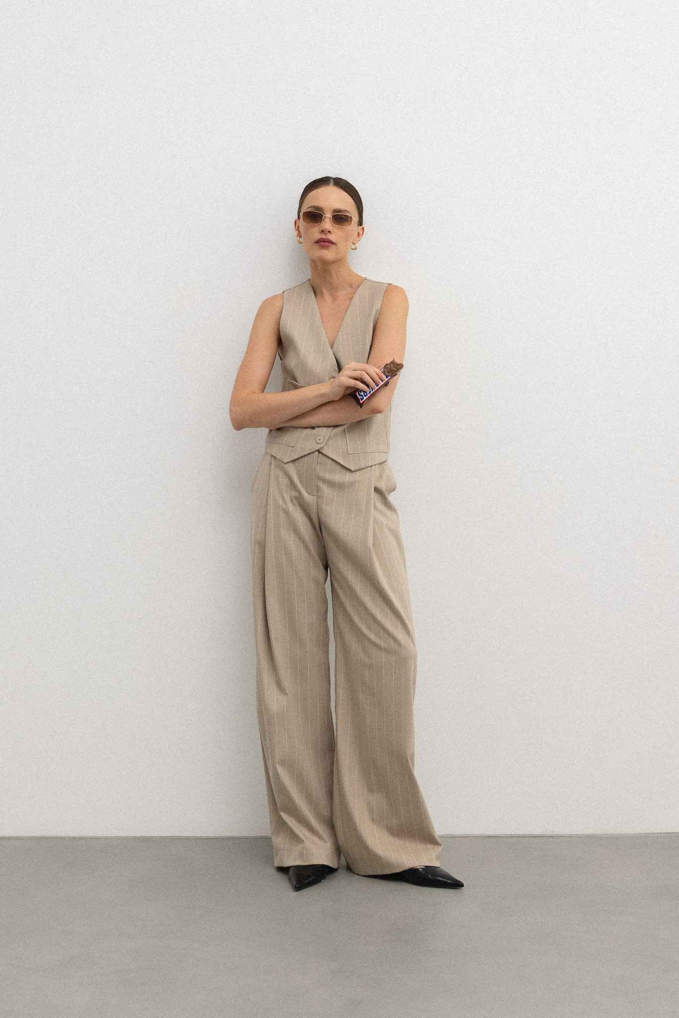 Eleganckie spodnie w paski w kolorze BEIGE TONE - WIDE