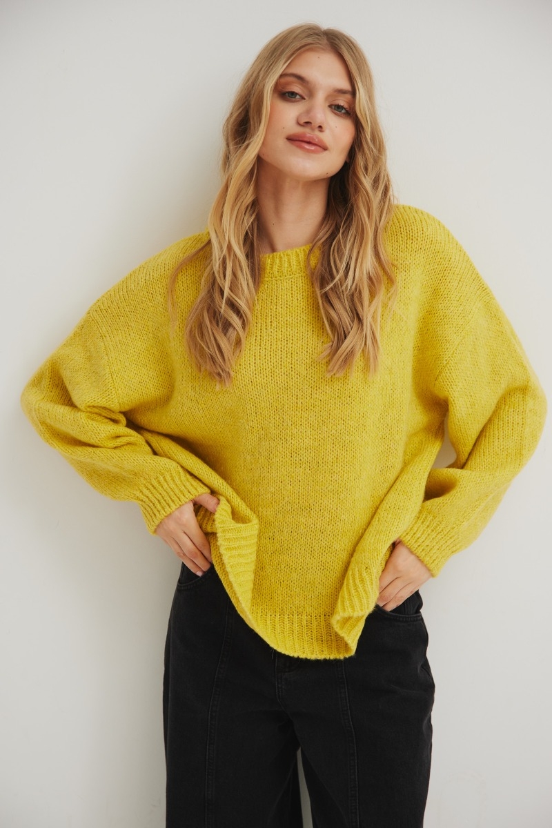 Sweter oversize z bufiastymi rękawami w kolorze LEMON
