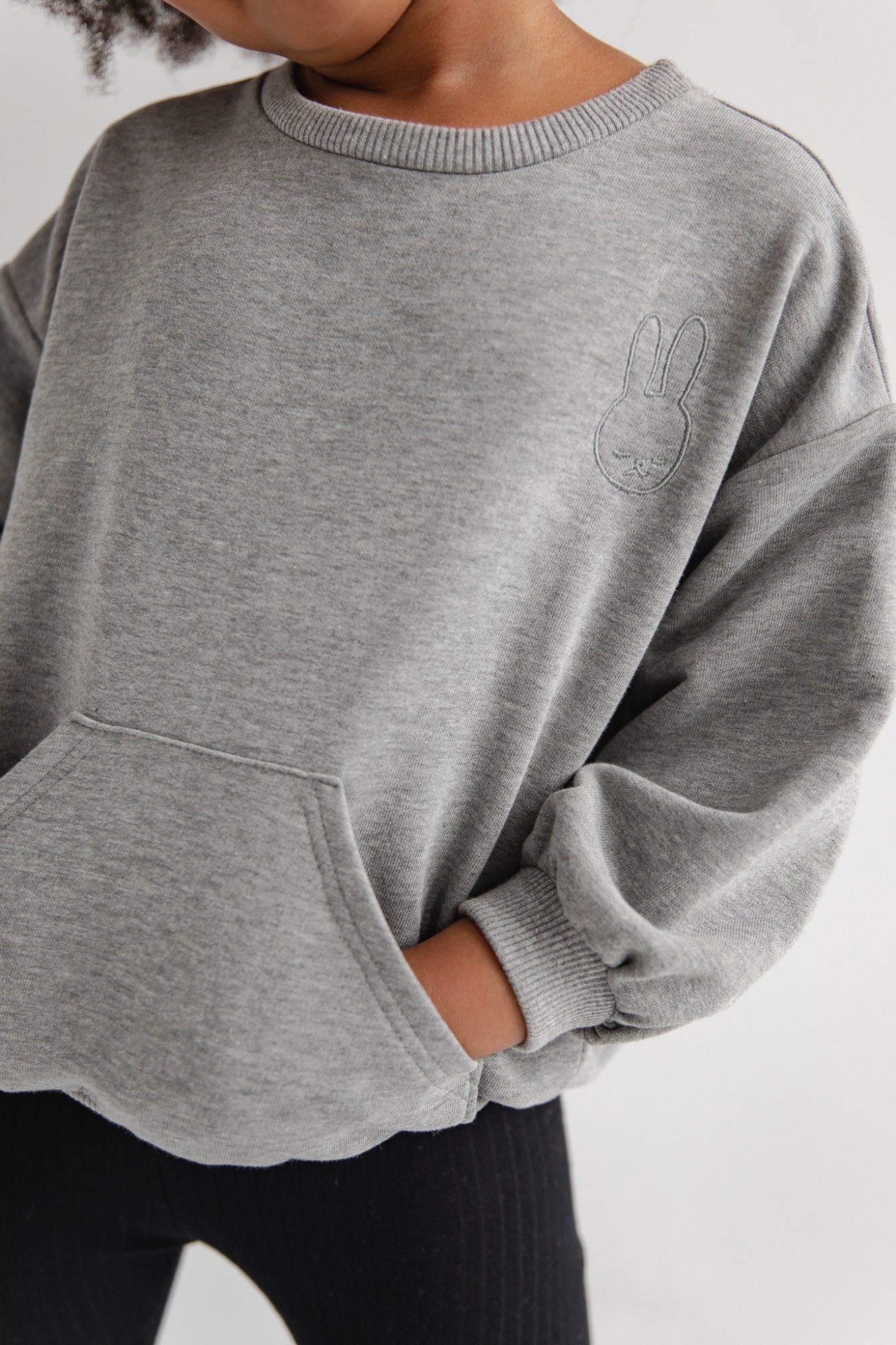 MINI bluza oversize z kieszonką MEDIUM GREY MELANGE - BONNY-92-98 (2