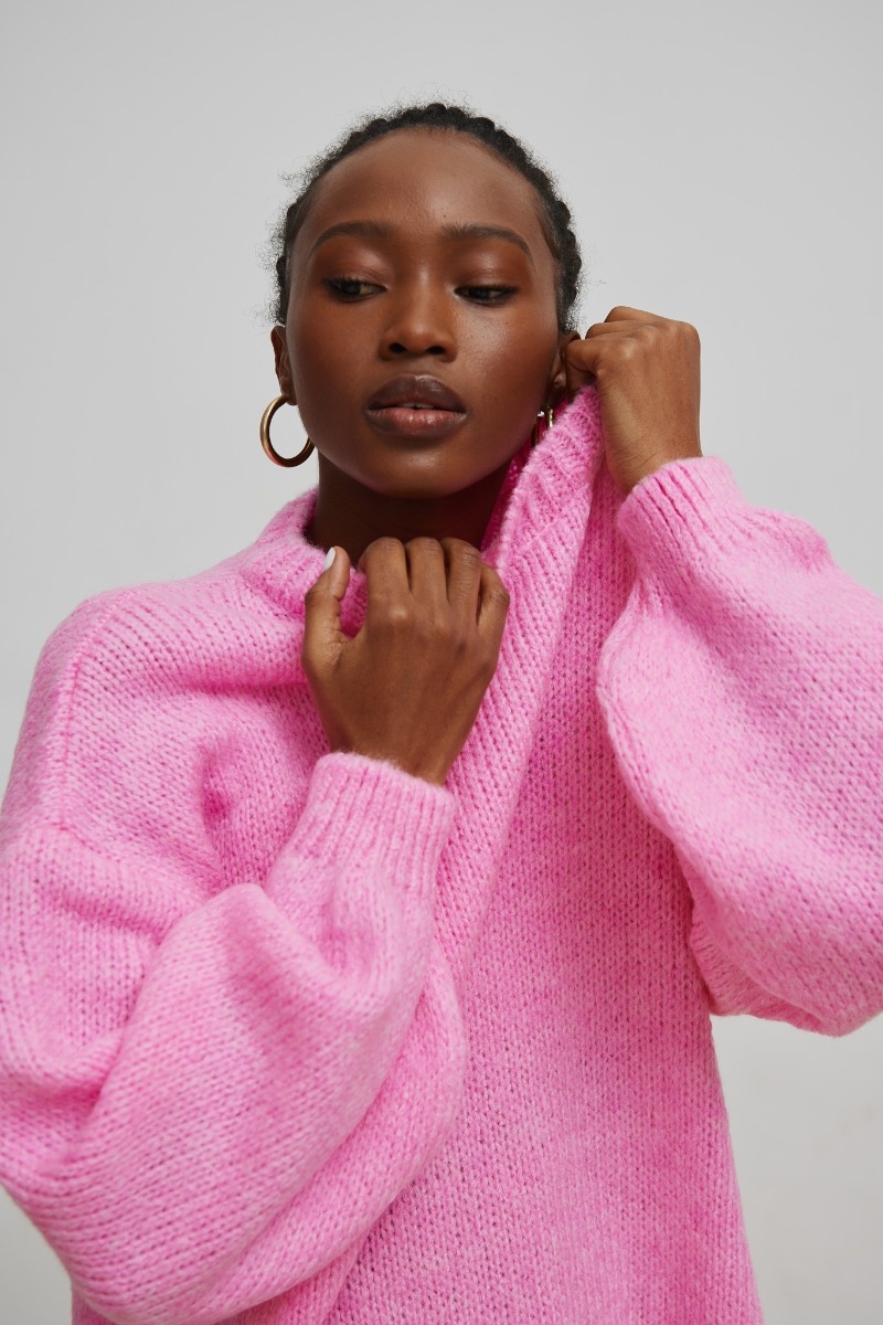 Sweter oversize z bufiastym rękawem NEON PINK