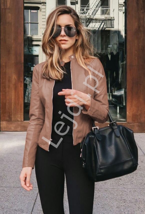 Karmelowa kurtka z ekoskóry na jesień i wiosnę 2114