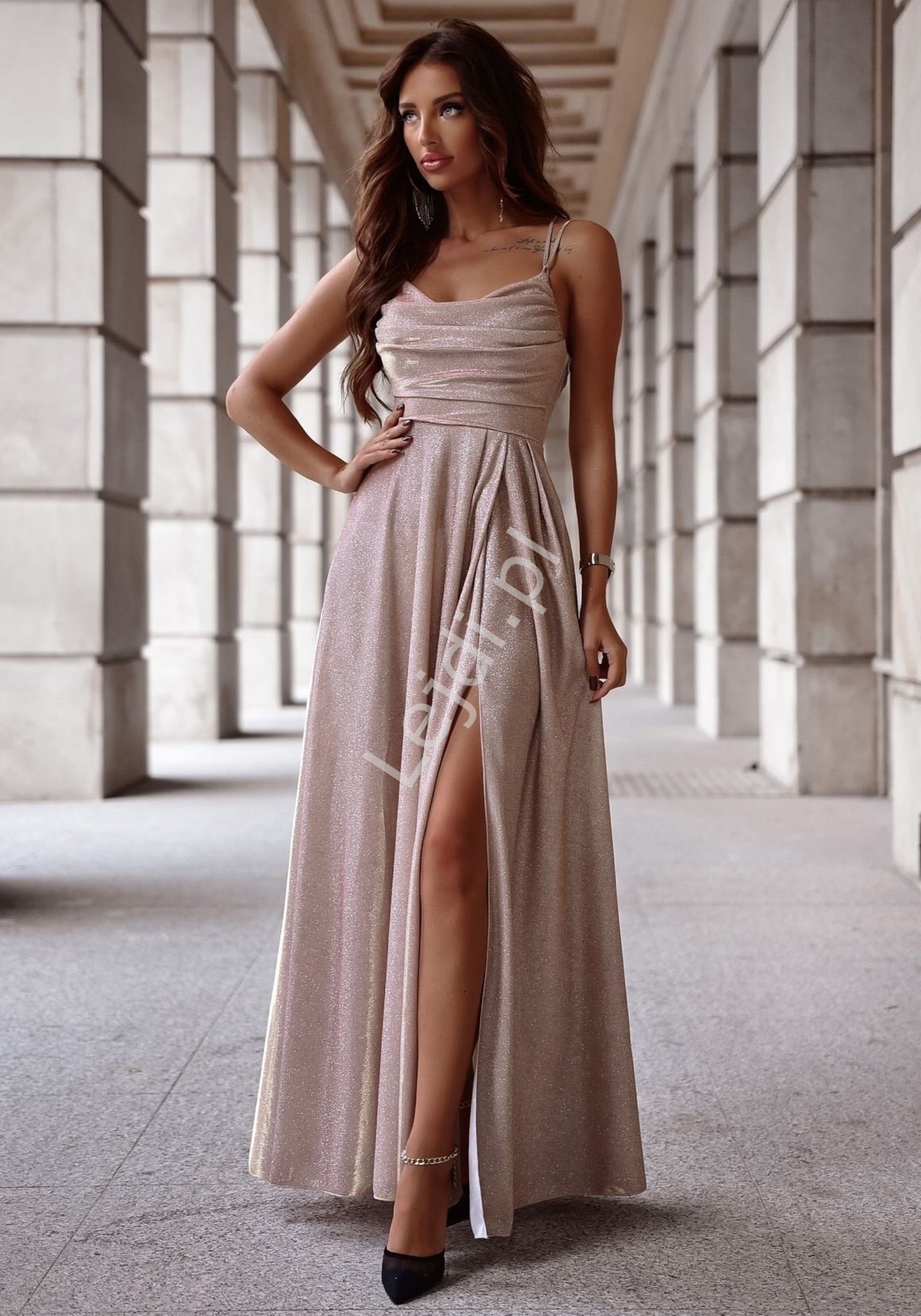 Zmyslowa z�ota sukienka wieczorowa multi disco 1171 Duet