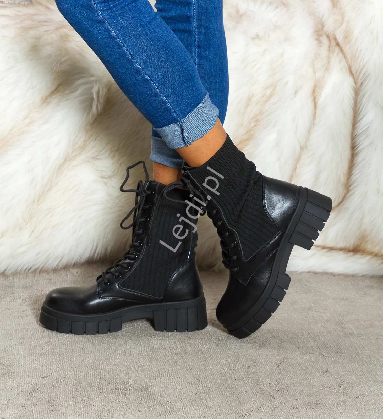 Czarne zimowe buty trapery