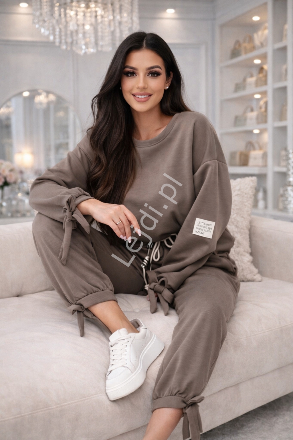 Komplet damskie z wiązanym ściagaczem bez fango , capuccino 7841