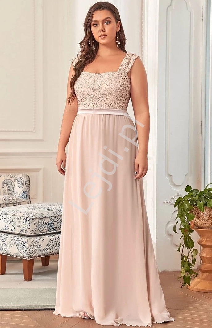 Image of Sukienka z gipiurową koronką pastelowy róż Plus Size 704