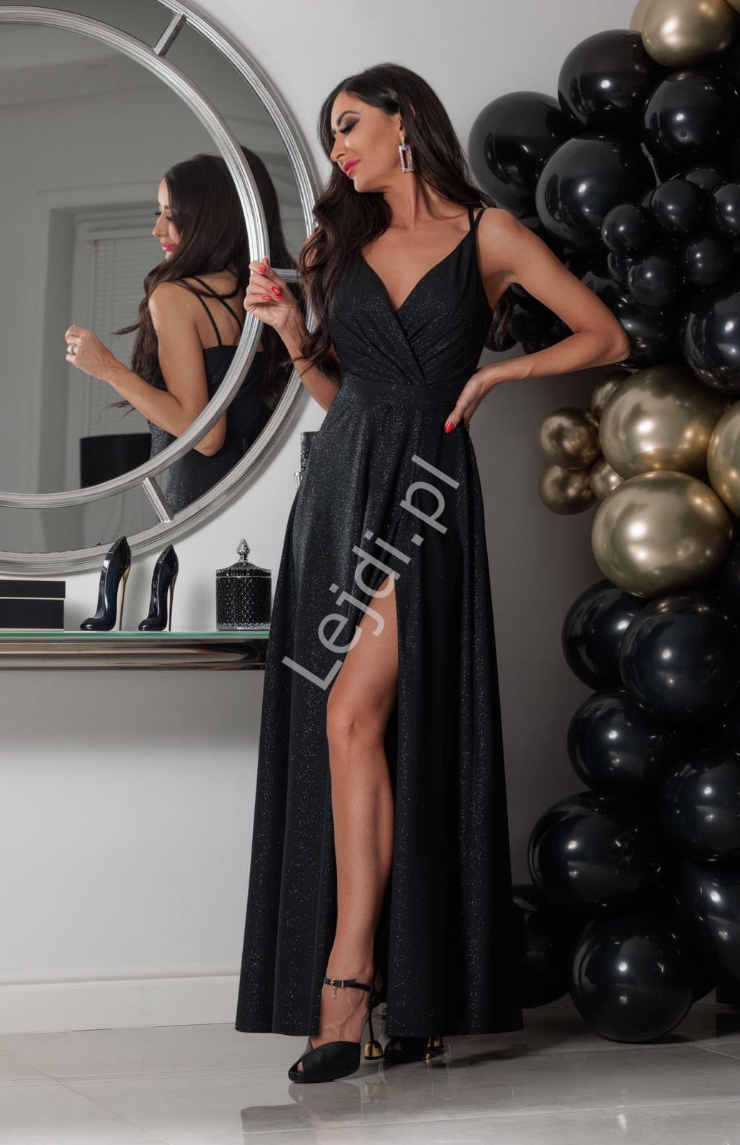 Sukienka na sylwestra, studniwk, wesele wieczorowa z brokatem na ramiczkach Paris