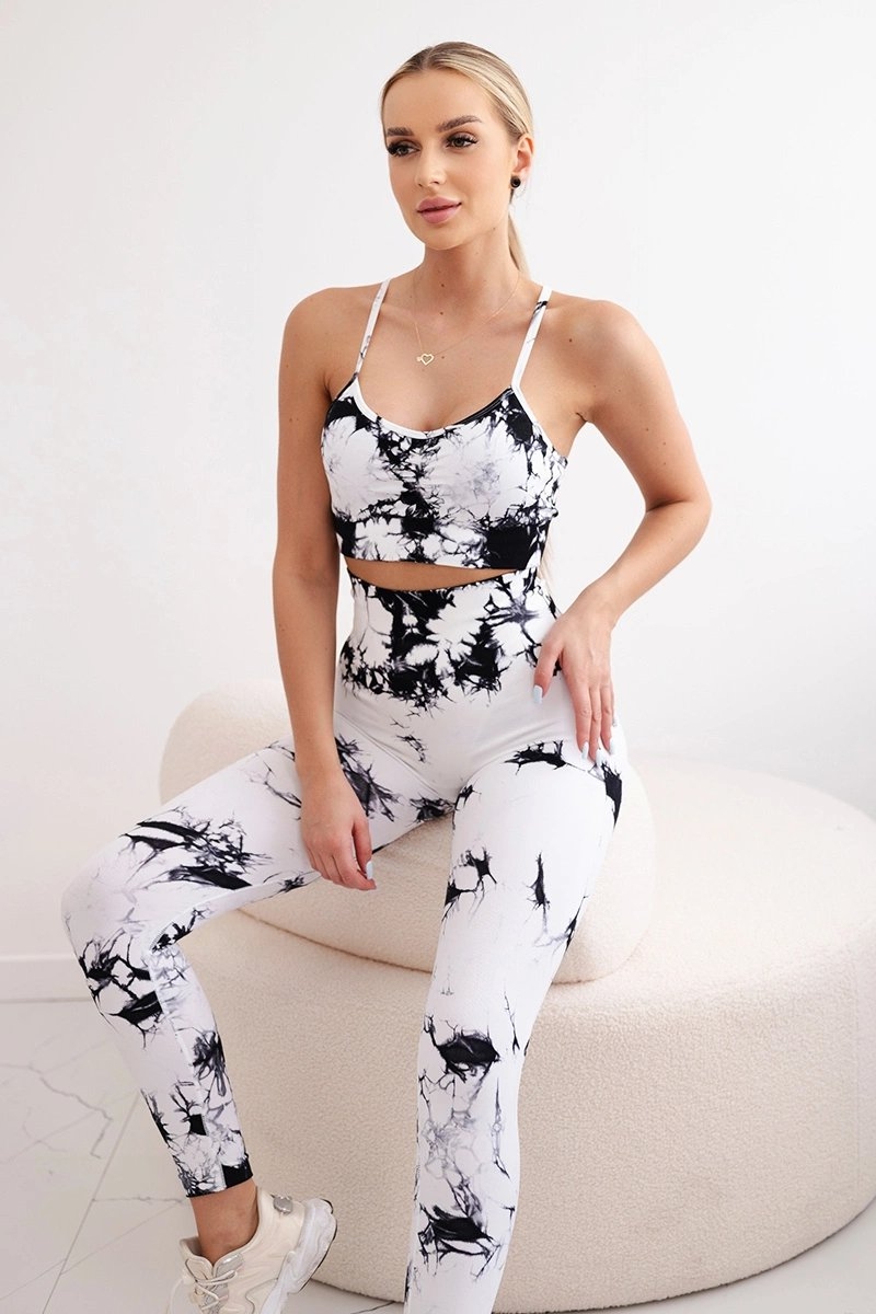 Image of Komplet fitness top z regulowanymi ramiączkami + legginsy push up biały