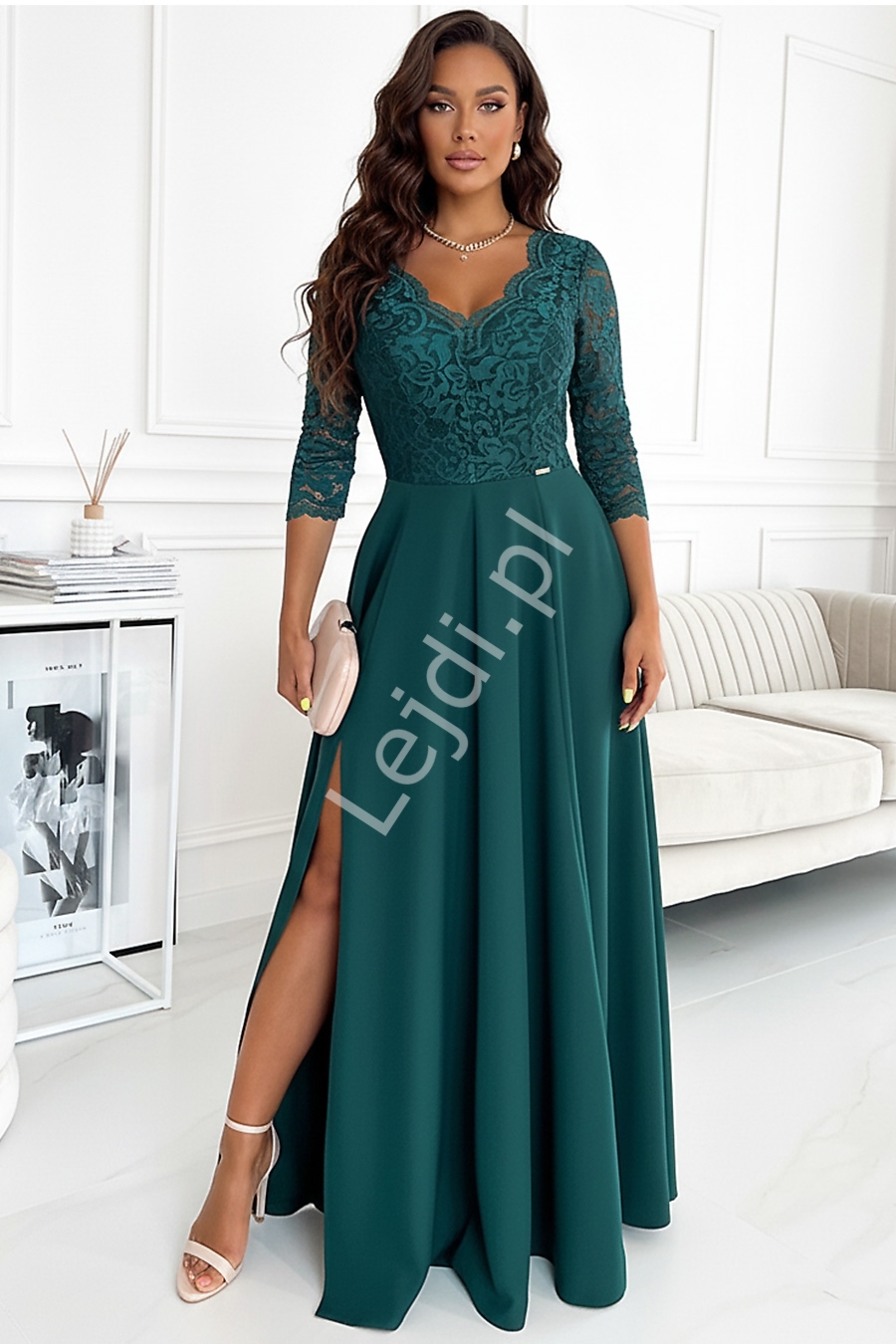 Zielona koronkowa rozkoszowana sukienka na wesele, studniówkę 309-5 AMBER 