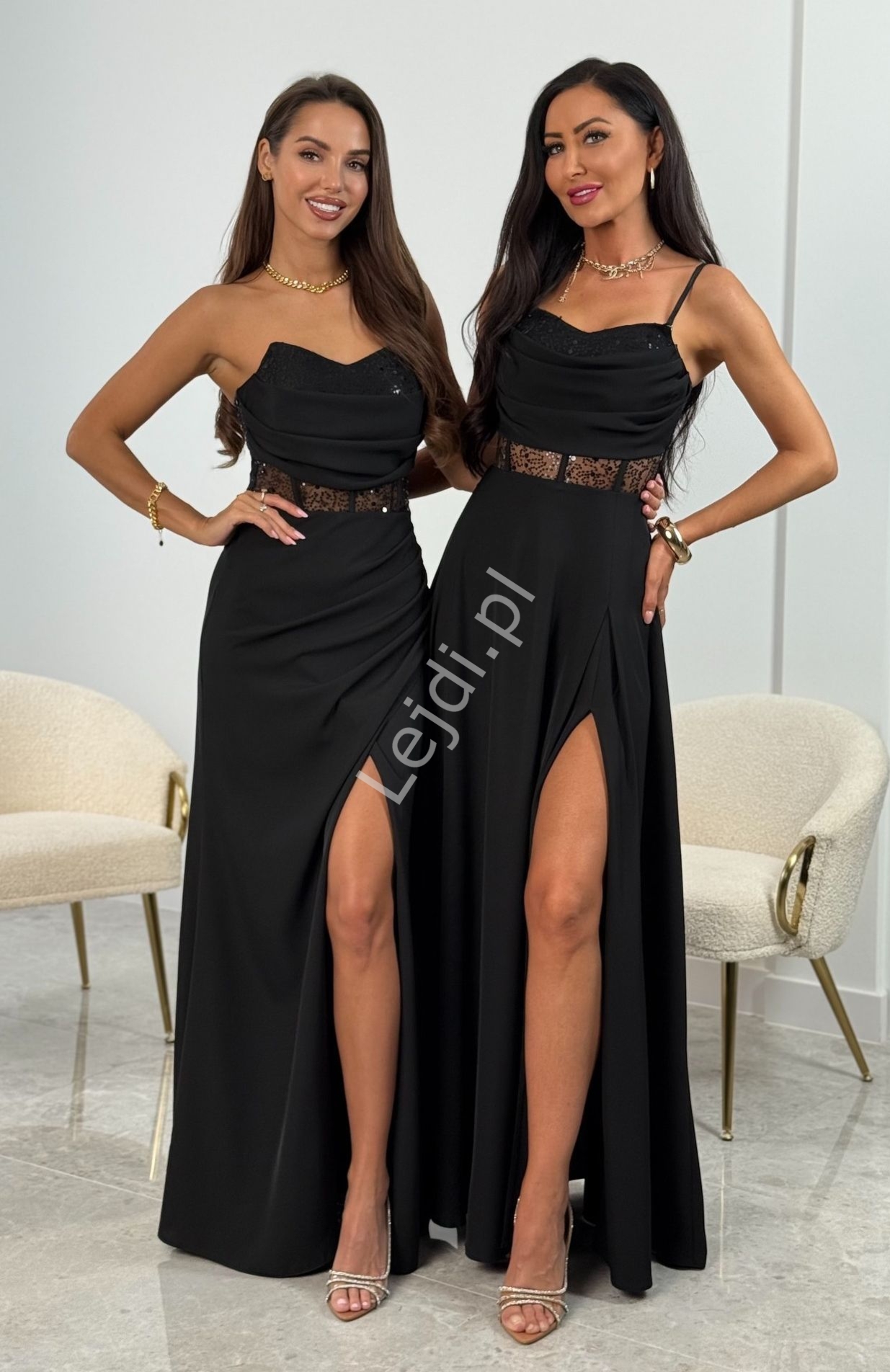 Sukienka na studniówkę, sylwestra, karnawał, bal, 18 stkę rozkloszowana z rozcięciem na nodze KIRA 2