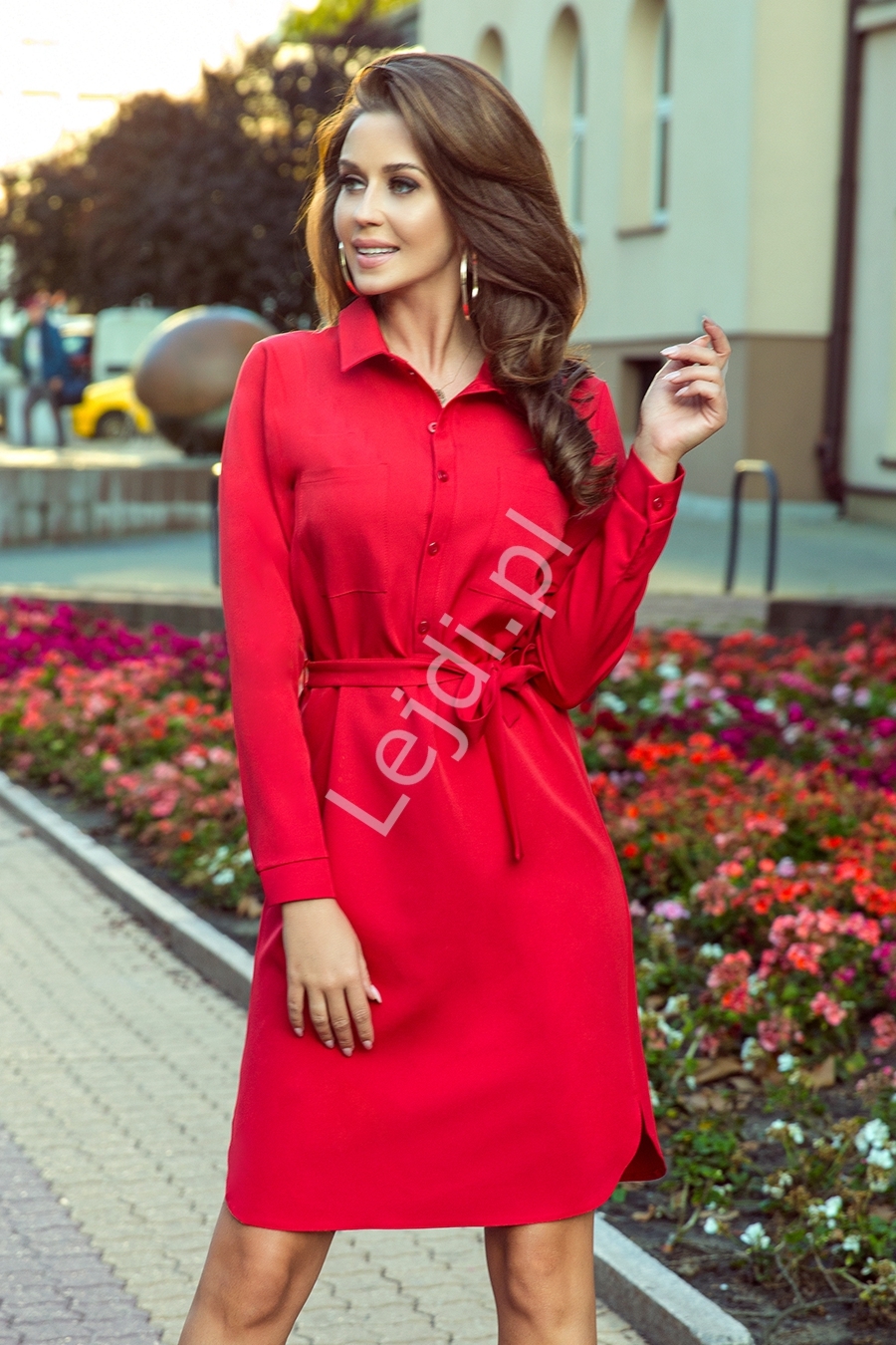 Czerwona koszulowa sukienka z wizaniem CAMILLE