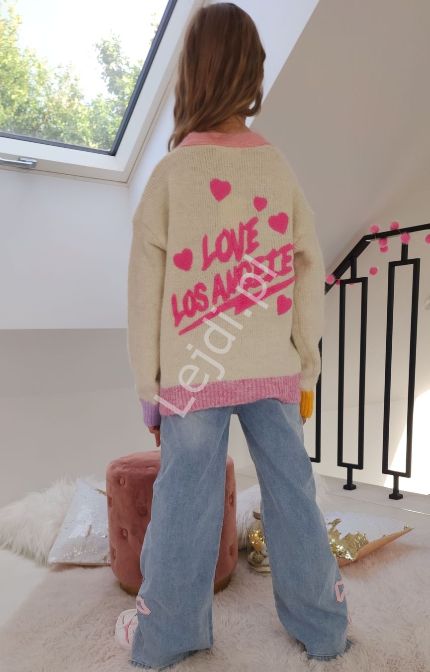 Sweter kardigan Los Angeles dla dziewczynki kremowy