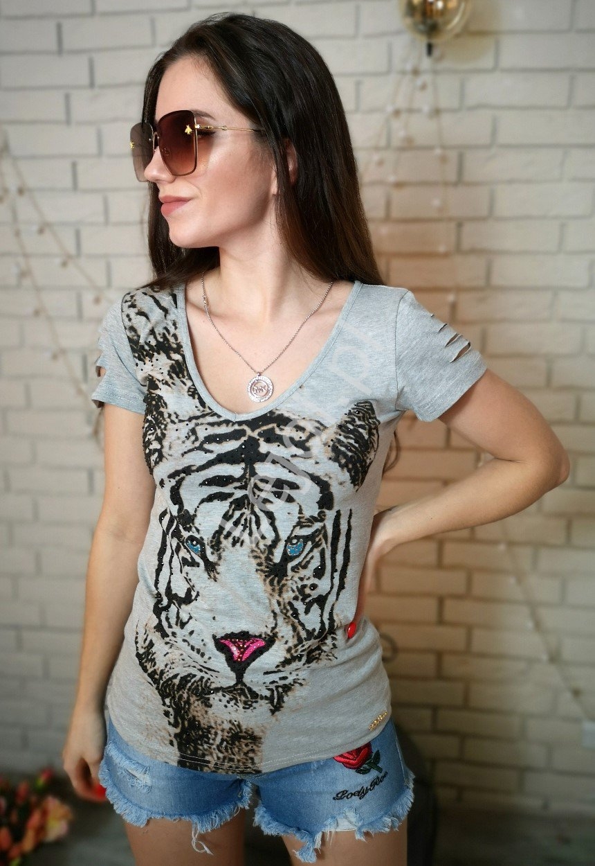 Image of Szary T-shirt z tygrysem