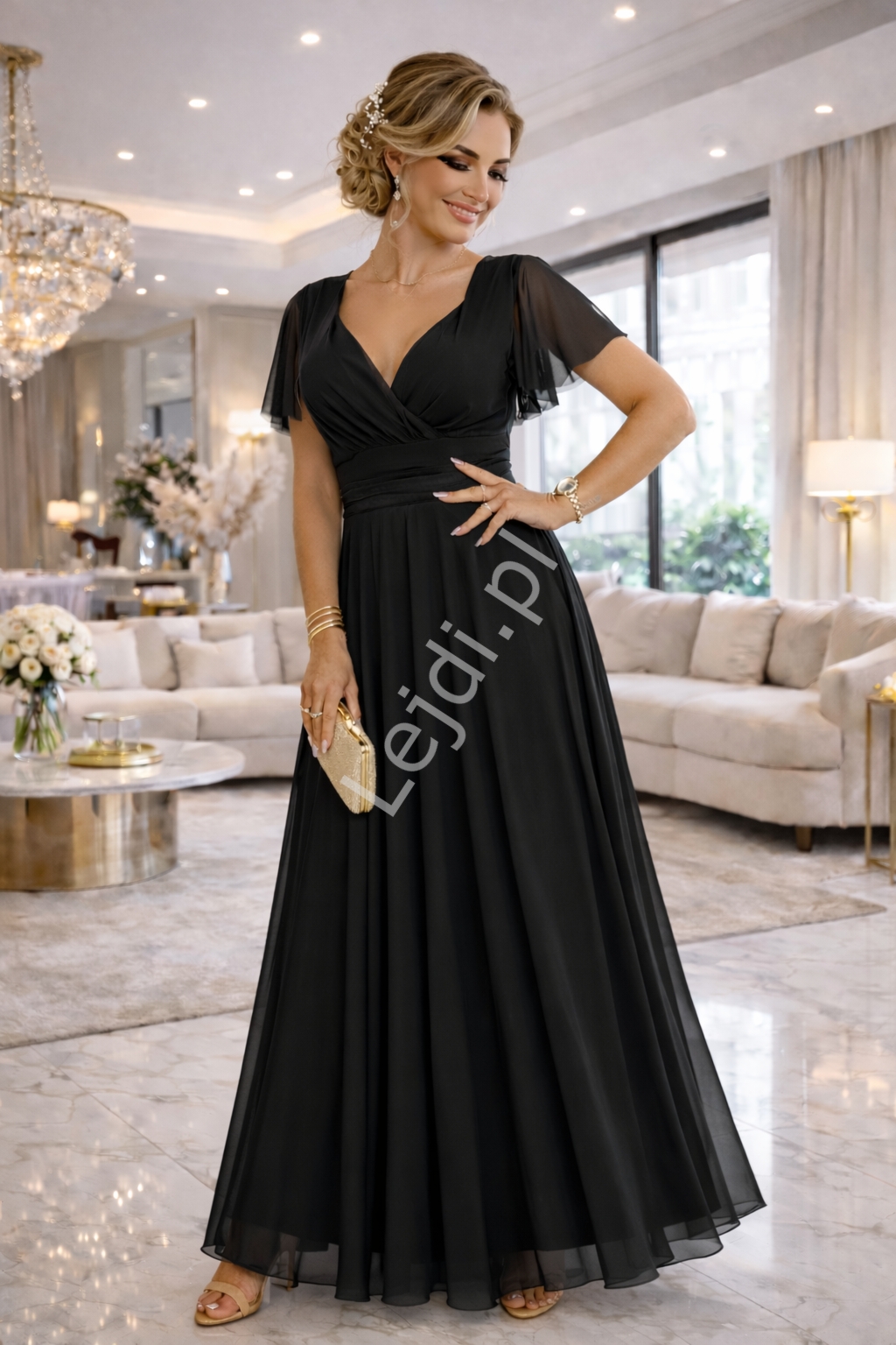 Sukienka kopertowa na wesele tiulowa czarna   636
