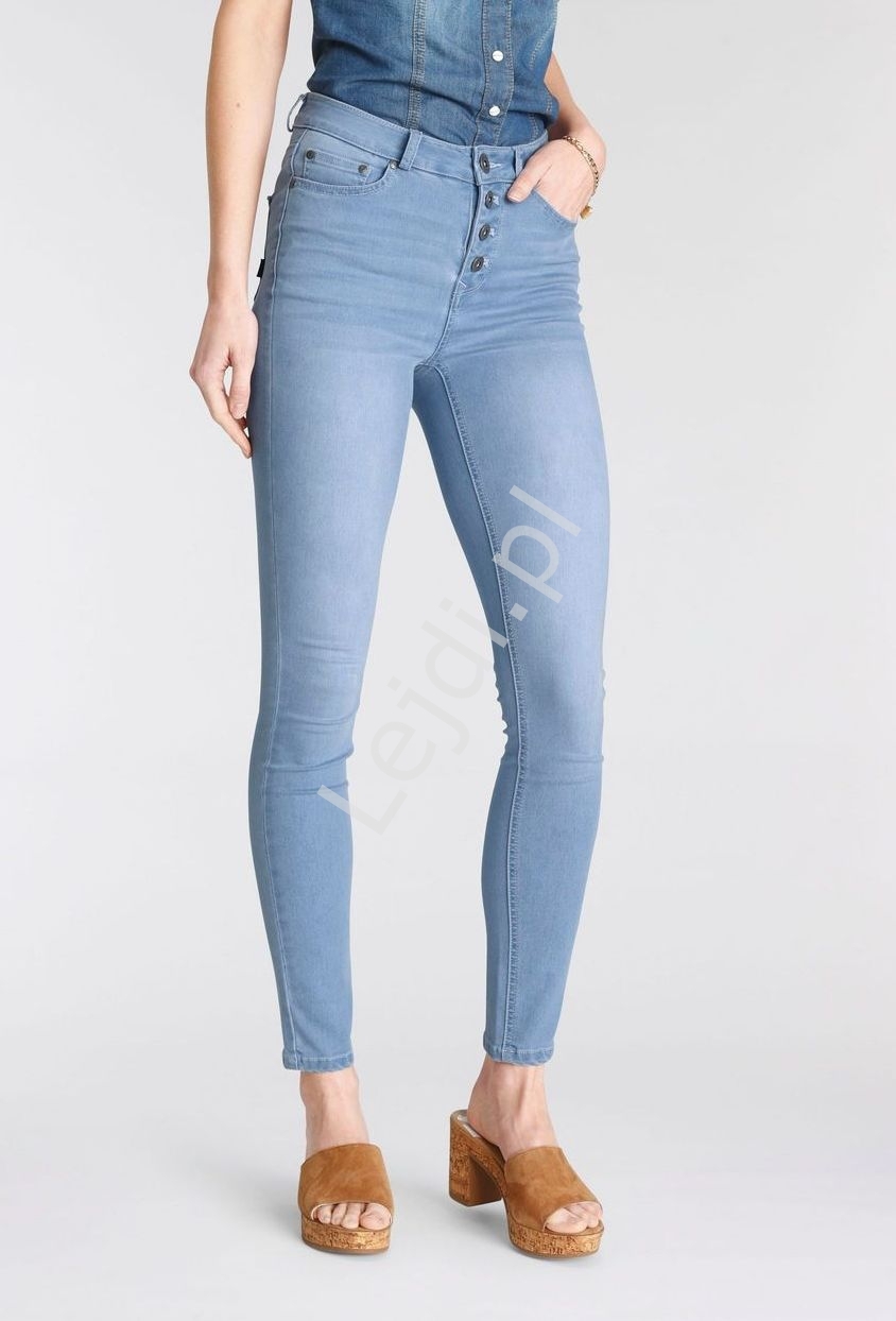 Image of Niebieskie damskie jeansy z wysoką talią, elastyczne jeansy z guzikami, Arizona 2606