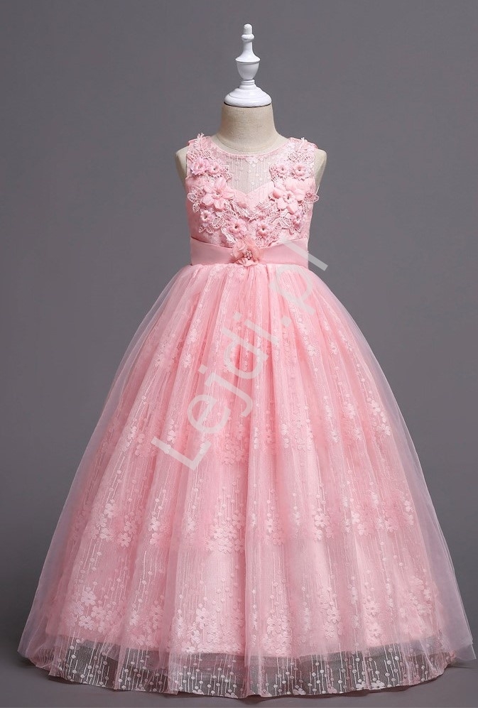 Image of Fenomenalna sukienka dla dziewczynki w jasno różowym kolorze, koronka, tiul 831
