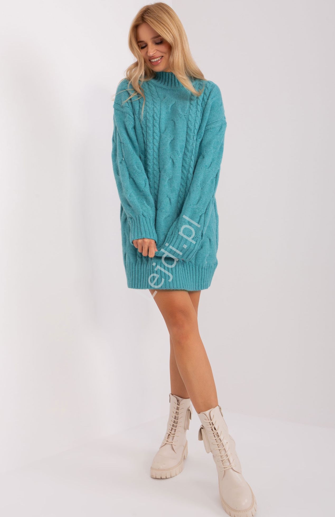 Tunika swetrowa z dzianiny z warkoczami 10 kolorów 2367