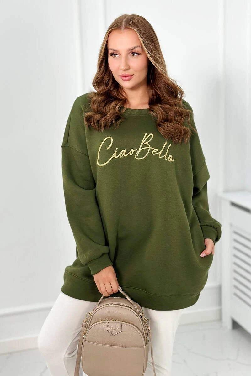 Image of Bluza ocieplana z napisem Ciao Bella khaki