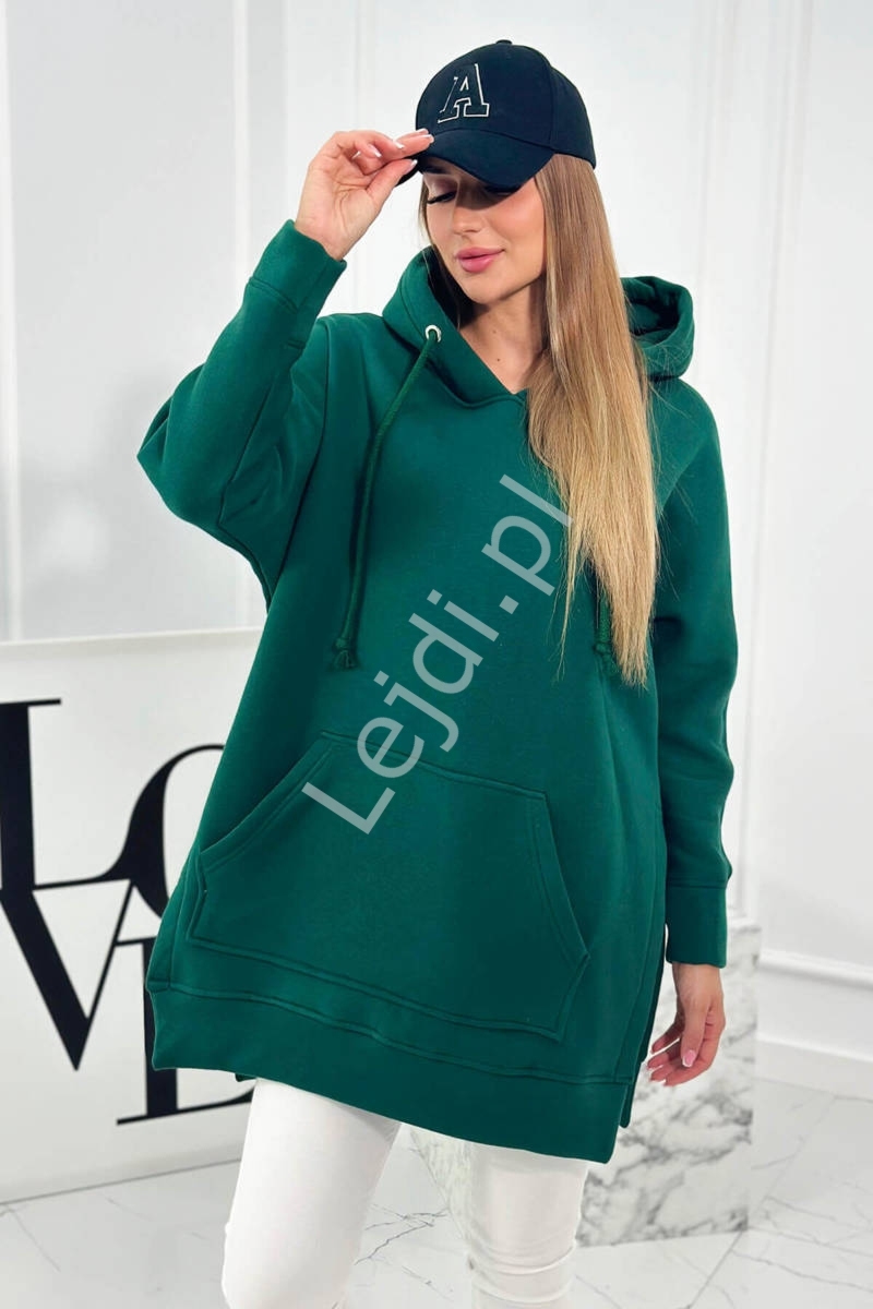 Zielona ciep�a bluza damska na wiosn�, jesie� i zim� z wyd�u�onym ty�em 9319