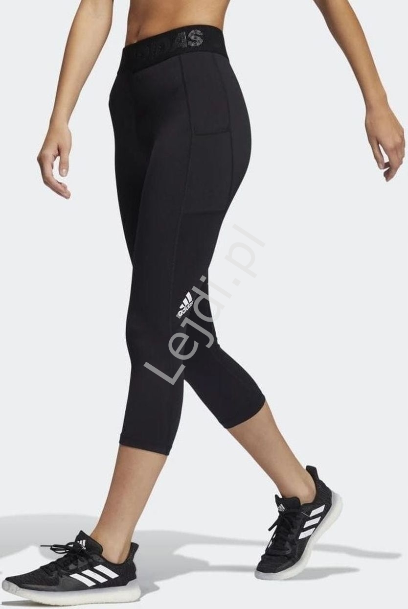 Image of Czarne legginsy Adidas 3/4 z kieszonką na boku, damskie legginsy Adidas TF 3/4 3 BAR T