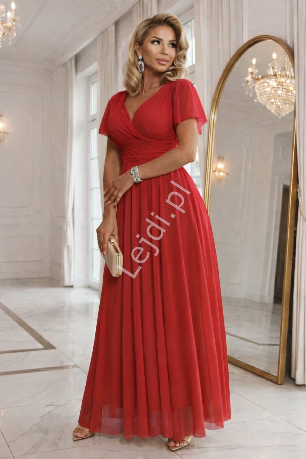 Sukienka kopertowa na wesele tiulowa , czerwona 562