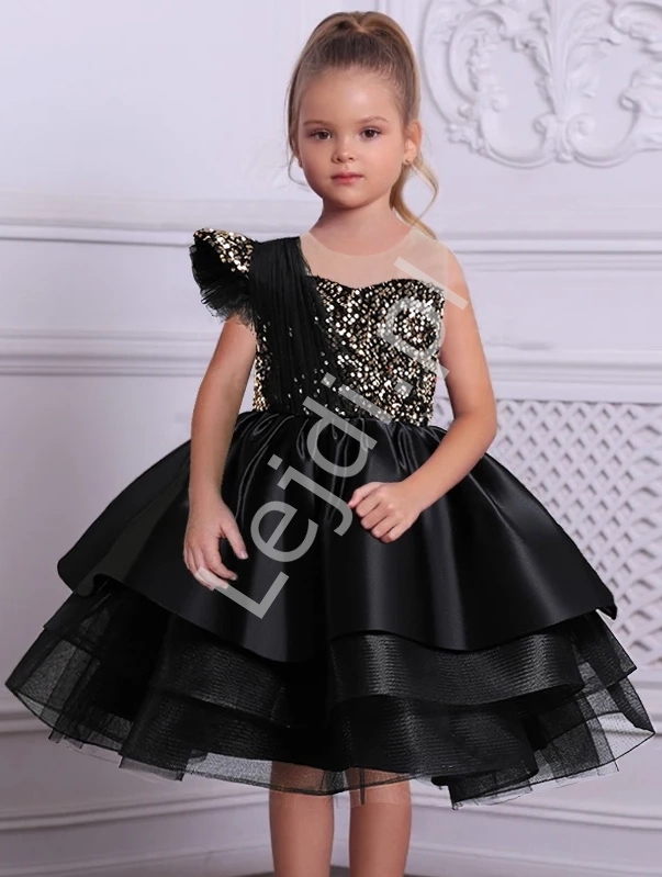 Image of Czarna sukienka balowa dla dziewczynki, stylowa sukienka dziecięca 2214