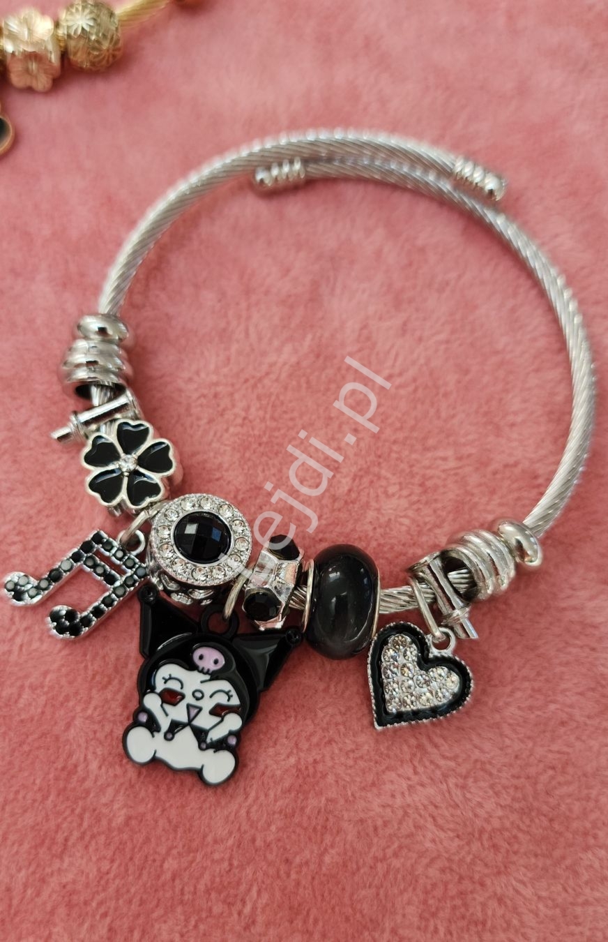 Bransoletka modułowa z charmsami Kuromi z nutką dla dziewczynki, prezent na Święta, prezent na Dzień dziecka urodziny