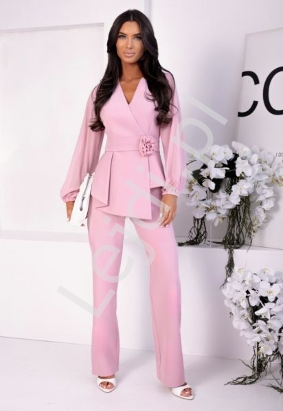 Garnitur damski, komplet damski bluzka z r� i spodnie pudrowy r�