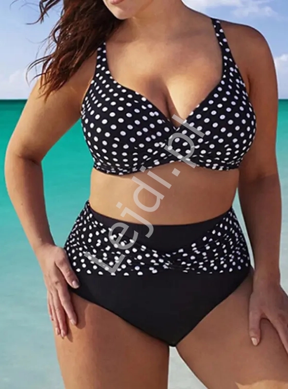 Czarne klasyczne bikini w groszki Plus Size