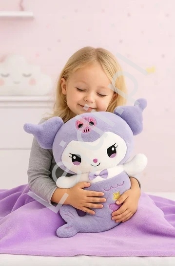 liczny zestaw kocyk + dua 60cm maskotka Kuromi syrenka