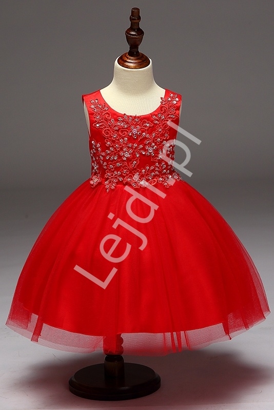 Image of Czerwona sukienka z obfitą tiulową spódnicą dla dziewczynek