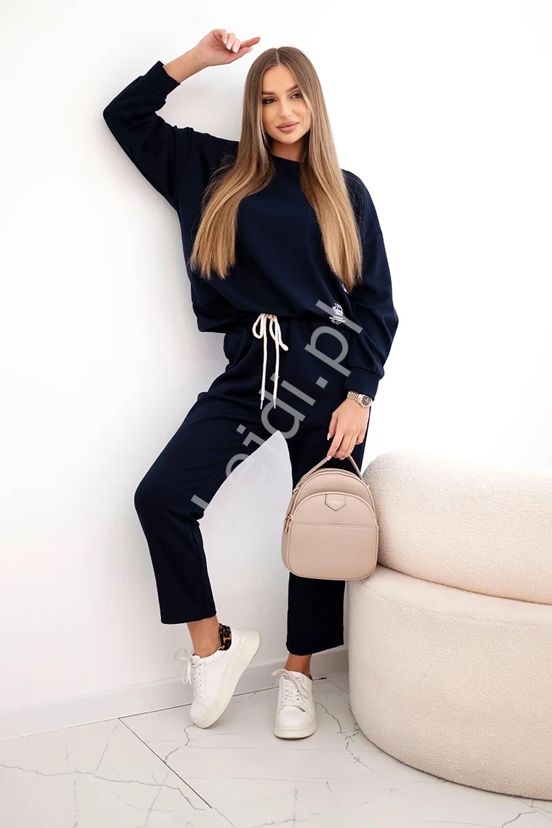 Komplet wiskoza masełko bluza + spodnie granat 100% natural 7238