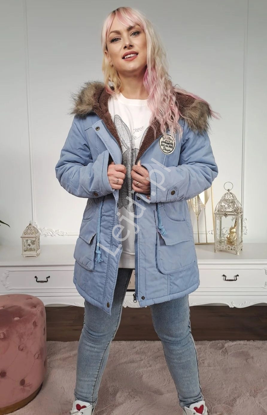 Image of Zimowa parka w kolorze niebieski denim 8129