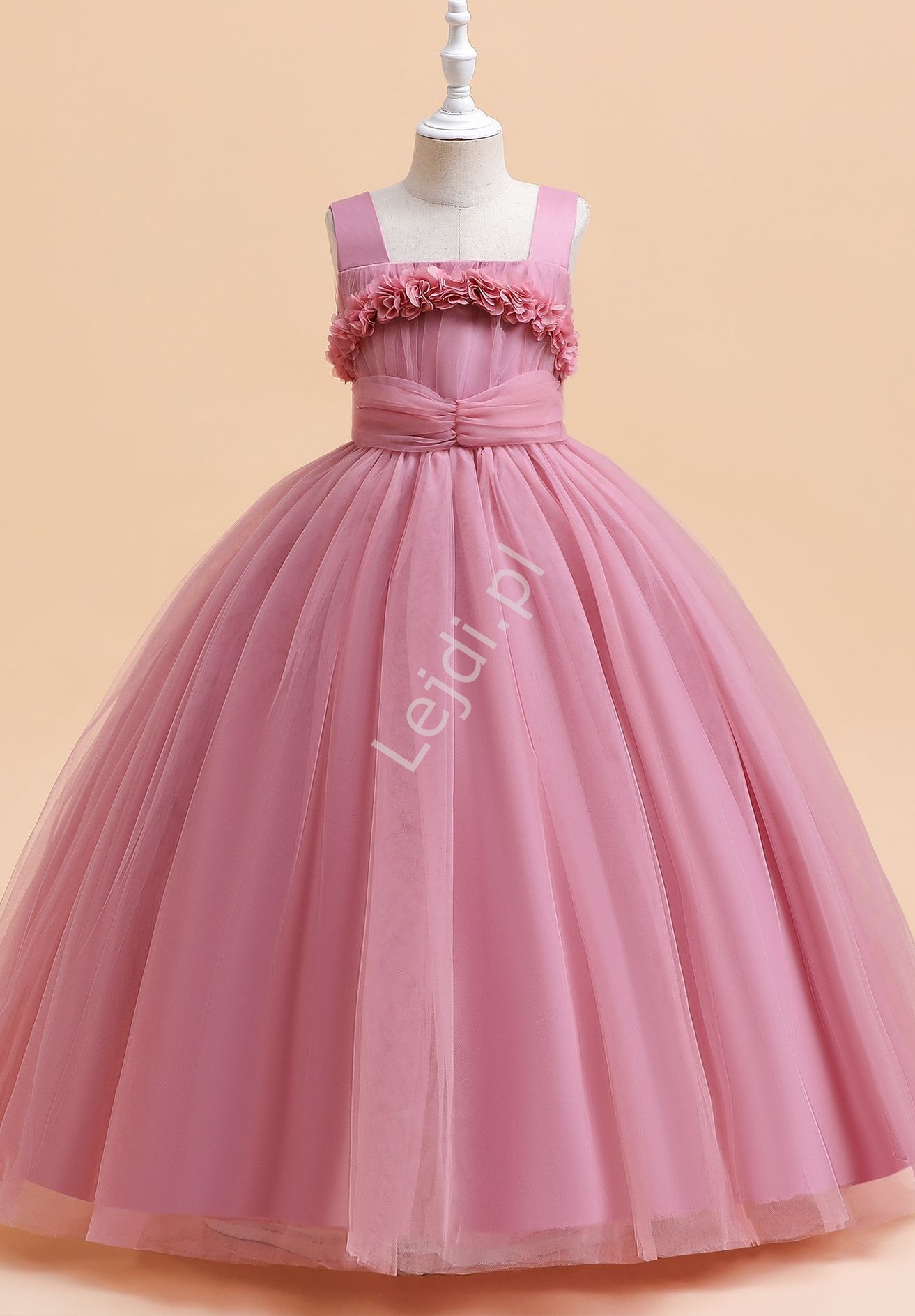 Image of Brudno różowa sukienka dla dziewczynki na komunię, dla małej druhny 289