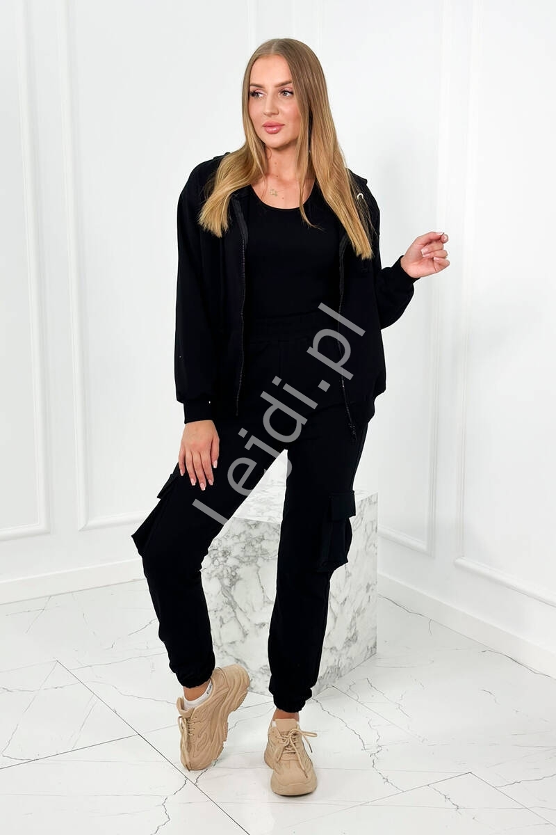 Image of Komplet 3 w 1 bluza + top + spodnie czarny 9588
