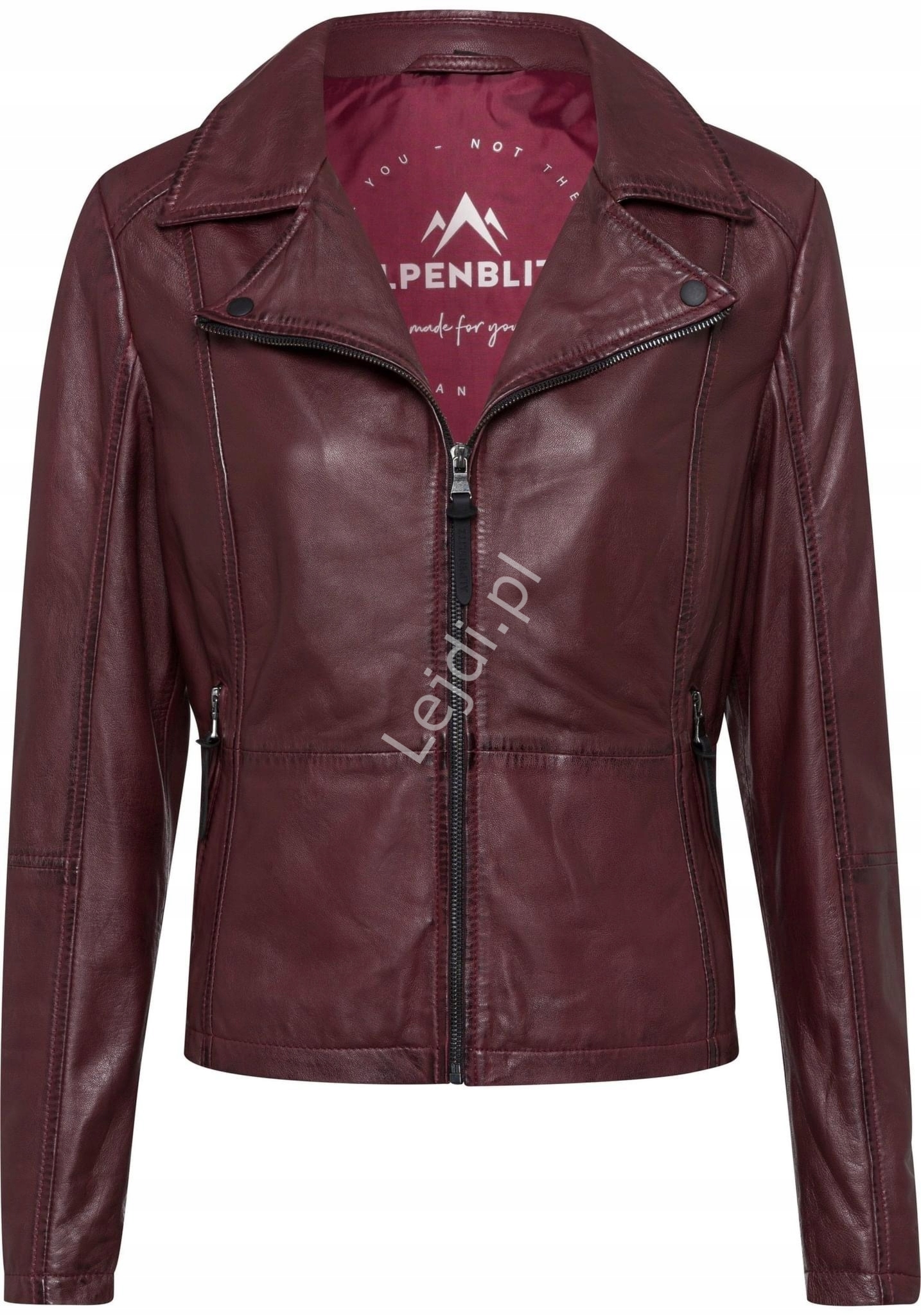 Bordowa skrzana kurtka ze stjk , mikka skra jagnica , skra naturalna 100% Alpenblitz r.46