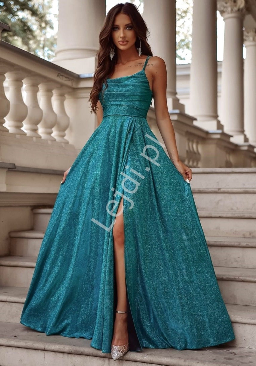 Sukienka z rozci�ciem na nodze szmaragdowa 1171 Duet