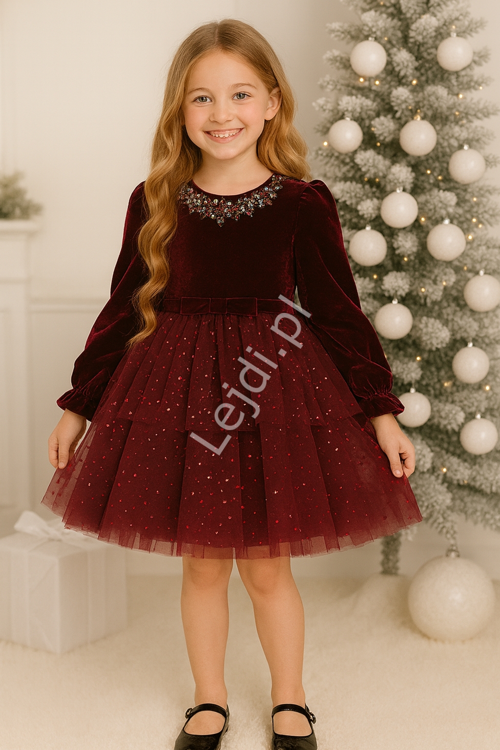 Sukienka na święta, wsele, bal dla dziewczynki z kolią aksamitna