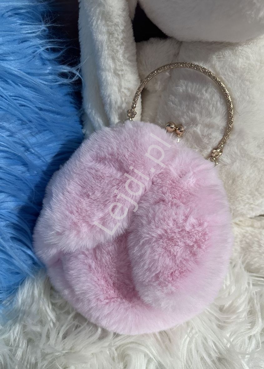 Image of Torebeczka futerkowa z uszami królika dla dziewczynki różowa prezent na Wielkanoc, Boże Narodzenie dla dziewczynki