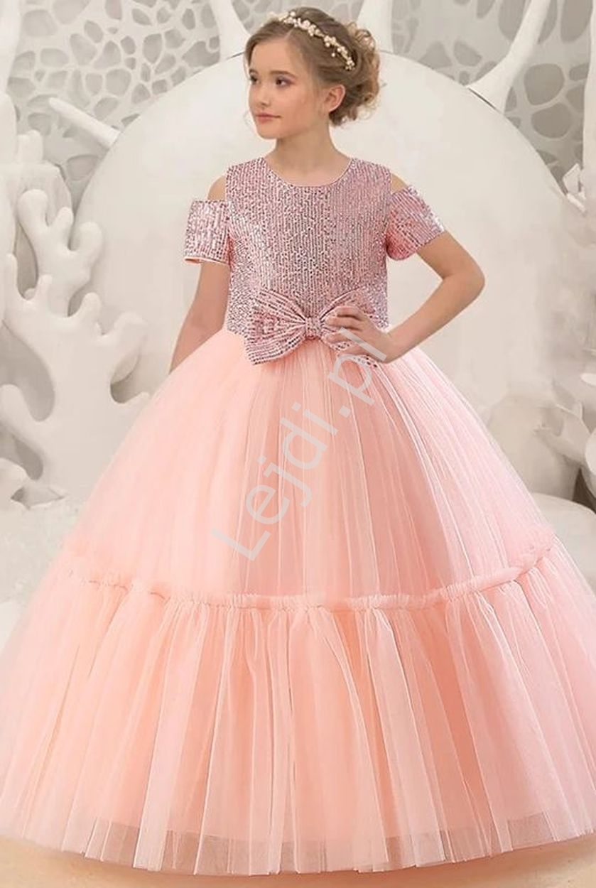 Image of Różowa sukienka dla nastolatki na wesele, długa sukienka dla dziewczynki na wesele, na bal 0008