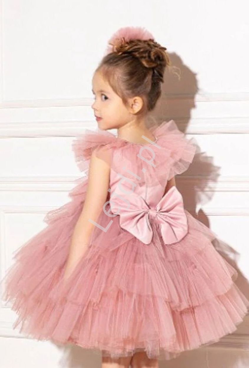 Image of Brudno różowa sukienka dla dziewczynki, tiulowa sukienka dziecięca 5366