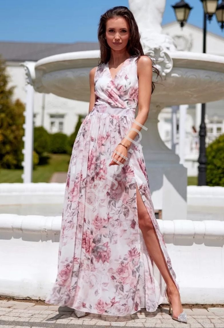 Kopertowa sukienka w kwiaty róże Roco D11