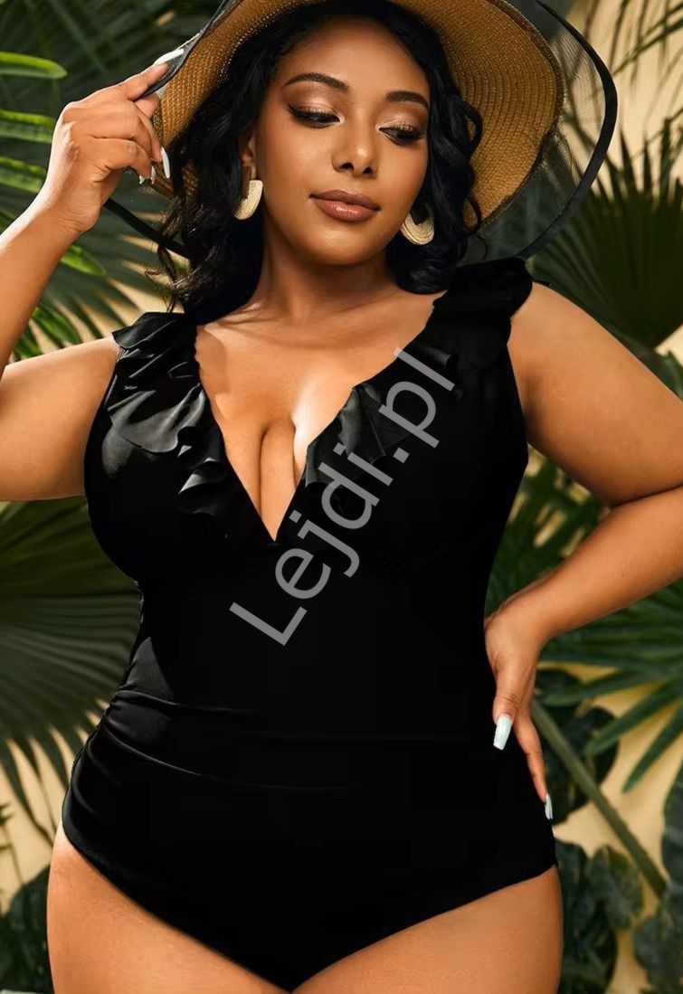 Jednoczęściowy kostium plażowy Plus Size czarny, strój duże rozmiary