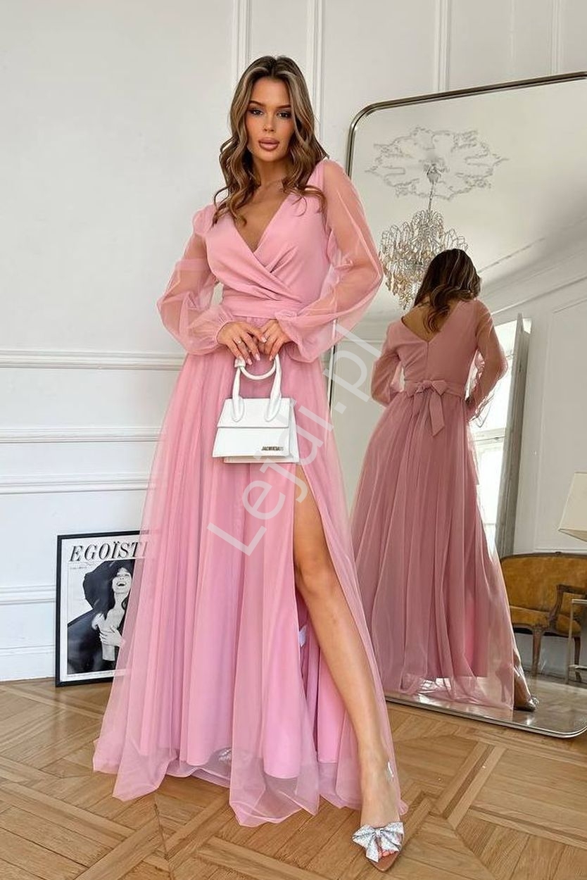 Image of Przepiękna sukienka w różowym kolorze, zwiewna sukienka na wesele, na studiówkę, dla druhny HB302