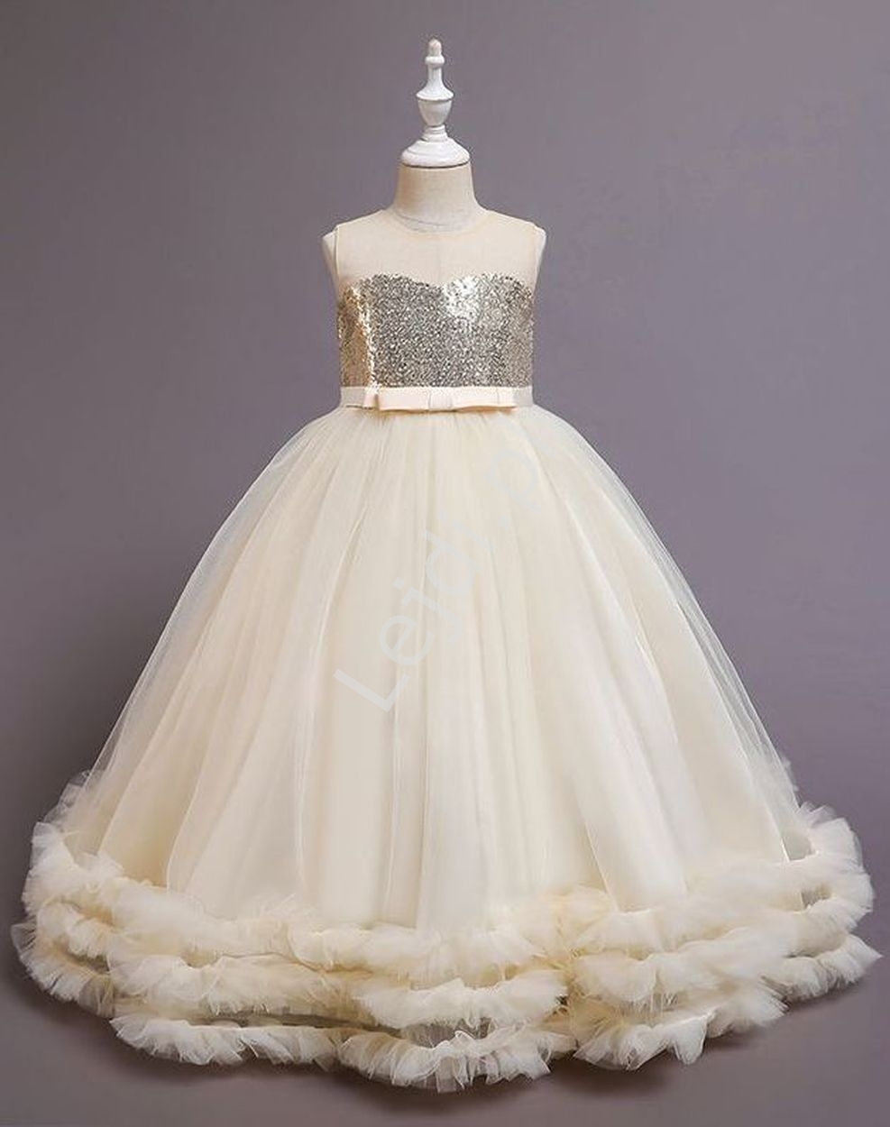 Image of Waniliowa suknia dziecięca na wesele, dla małej druhny, balowa suknia dla dziewczynki 271