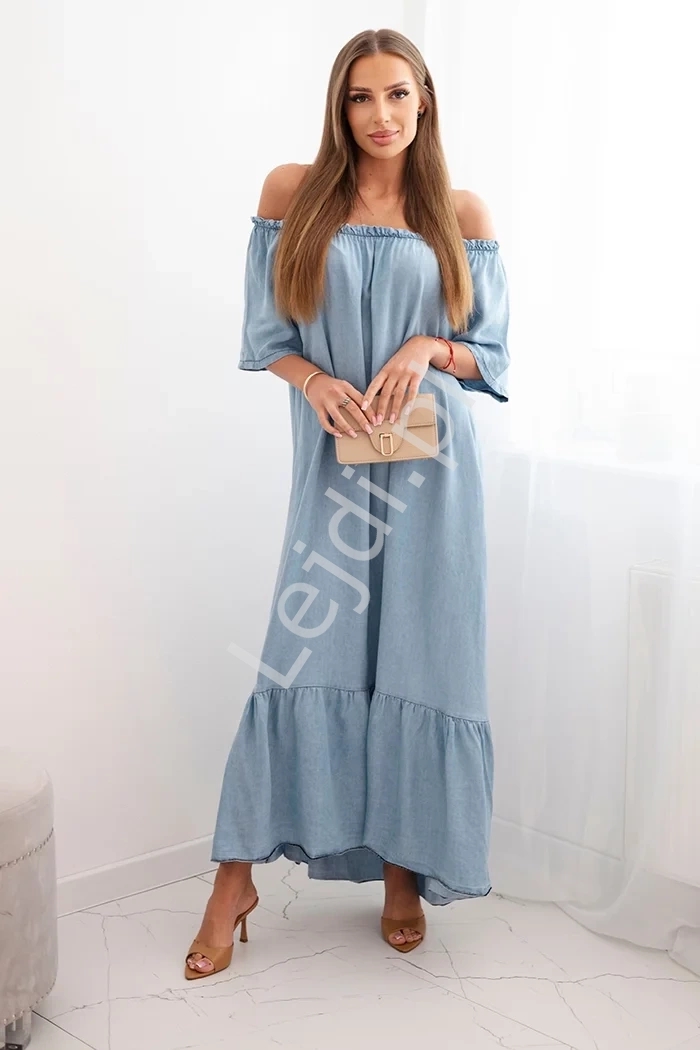 Jeansowa duga sukienka hiszpanka Plus Size z krtkim rkawkiem oversize 21694