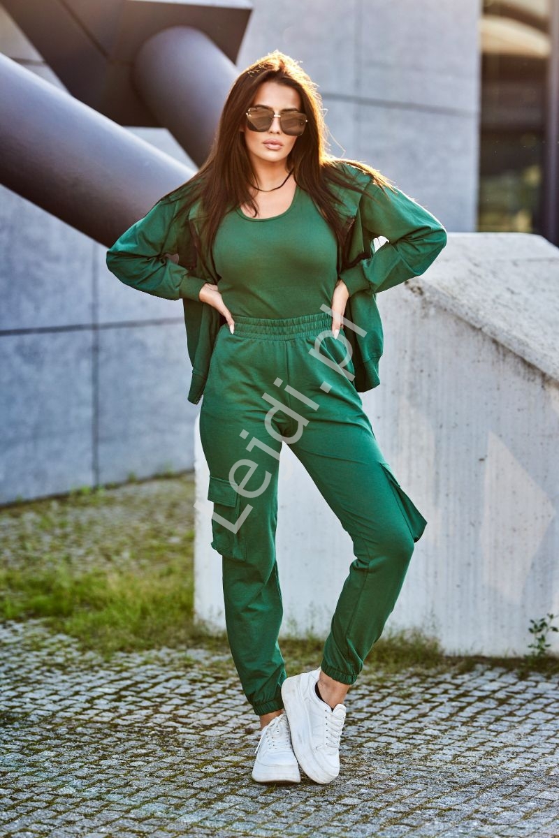Image of Komplet 3 w 1 bluza + top + spodnie zielony 9588
