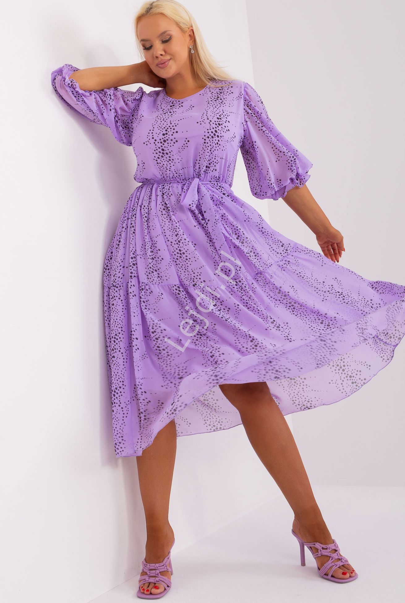 Image of Jasno fioletowa sukienka z printem 9344