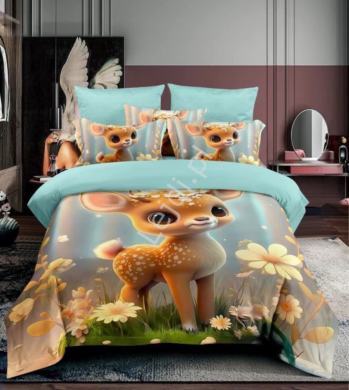 Bajkowa pociel dziecica 5D sarenka 3 czciowy 160cm x 200cm + poszewka na poduszk 2x 70x80, Polski Producent